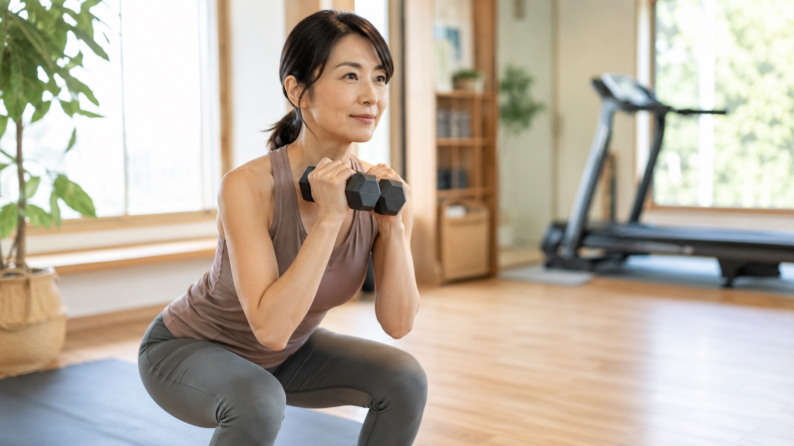 ジムで筋トレとウォーキングに取り組む40代女性のイメージ