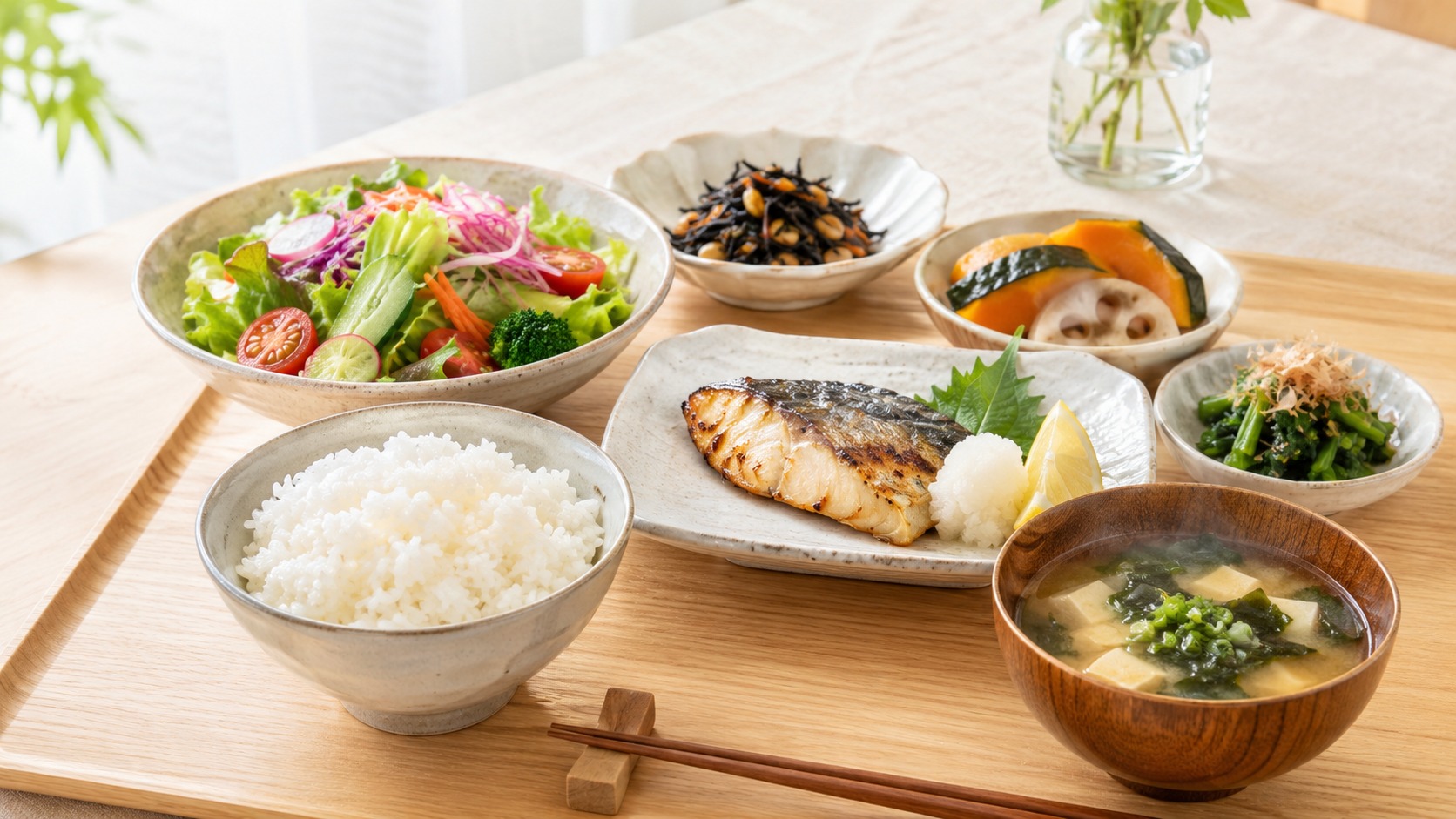 バランスの良い食事と食べる順番を意識する女性