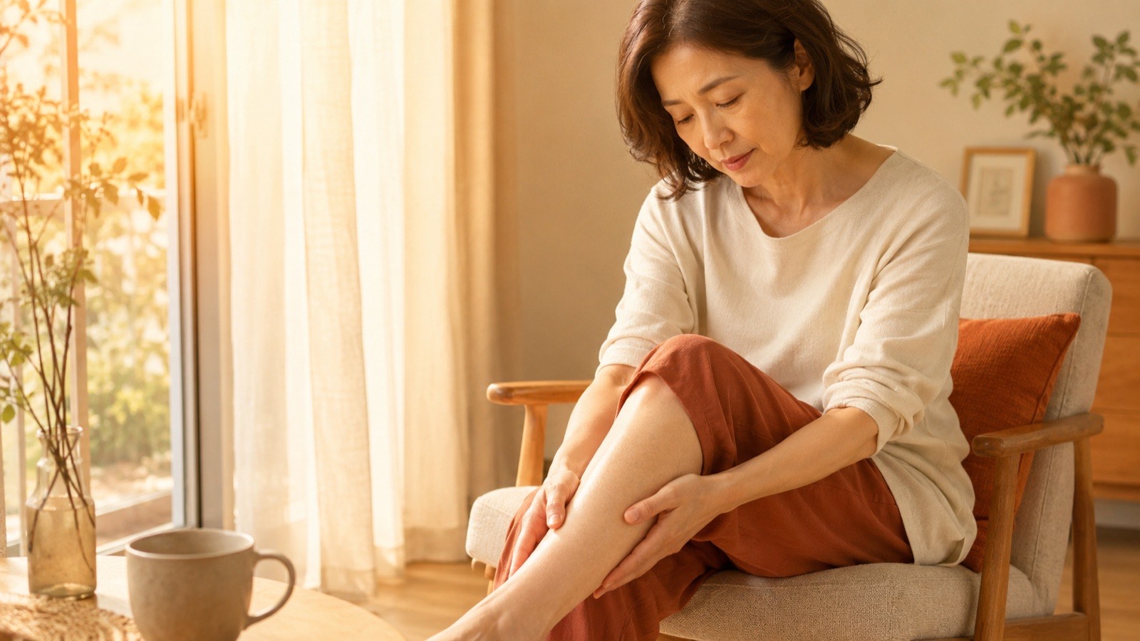 夕方に脚のむくみが気になる40代女性のイメージ